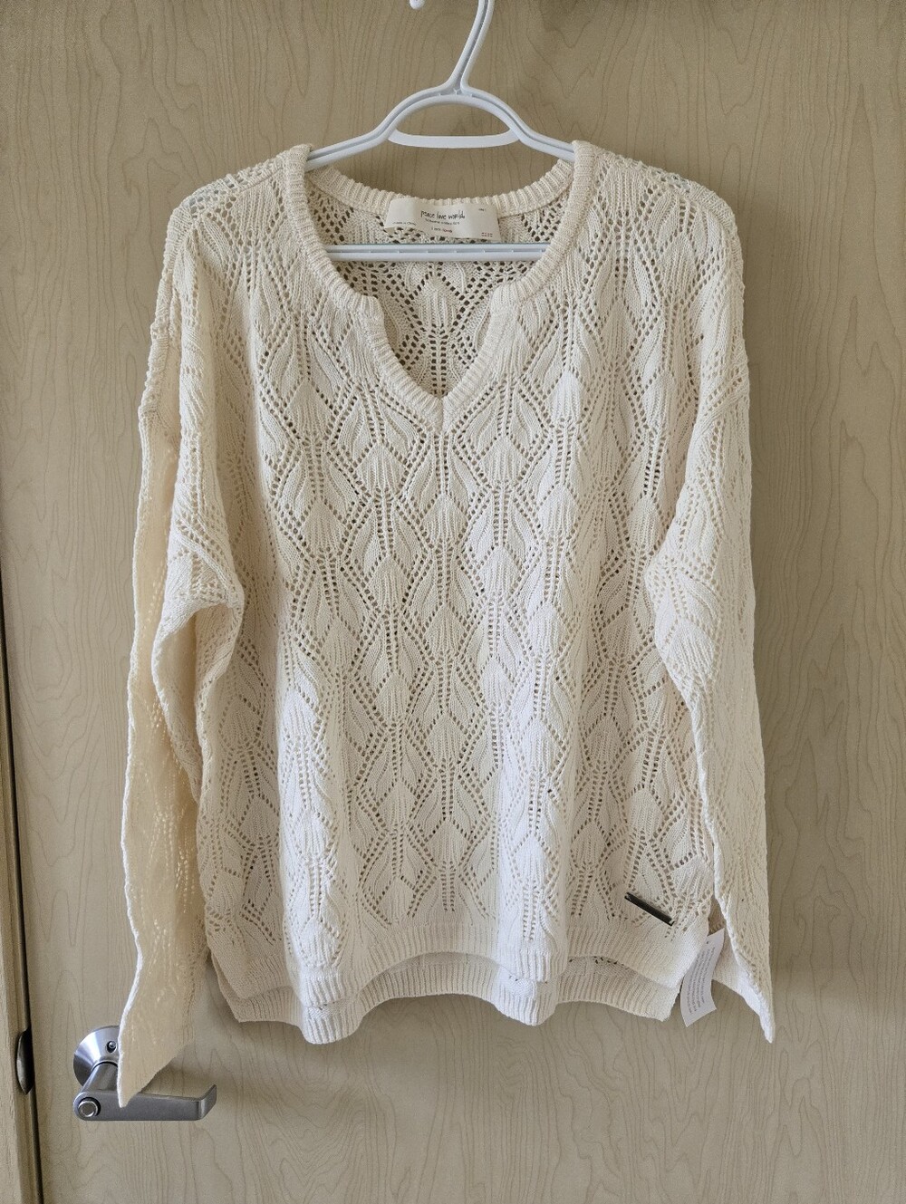 NWT Peace Love World Boheme Collection Open-Knit Sweater Ivory (L)